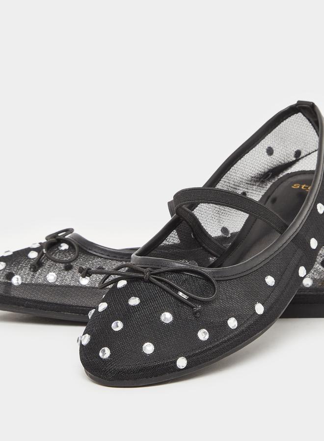 Styli Black Polka Dot Embellished Ballerina - Image 3